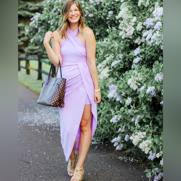 Dresses & Skirts - Lavender Asymmetrical Ruched Halter Dress in Medium
